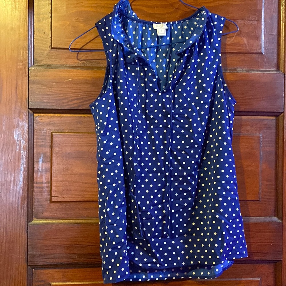 NWOT J. Crew Blue Polkadot Sleeveless Blouse